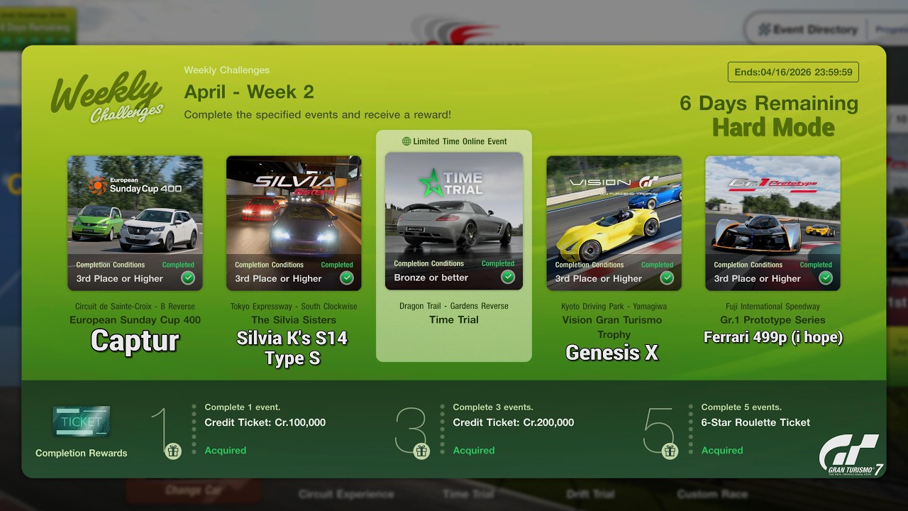 Gran Turismo 7 | Weekly Challenges April 2026 WK.2 - Gr.1 Return & SLS AMG Time Trial Wet [PS5Pro]