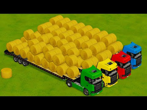 LOAD AND TRANSPORT STRAW BALES WITH COLORED SCANIA TRUCKS - Farming Simulator 22
