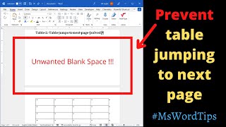 How to prevent word table jumping to next page [solved]: 4 Problems and their solution