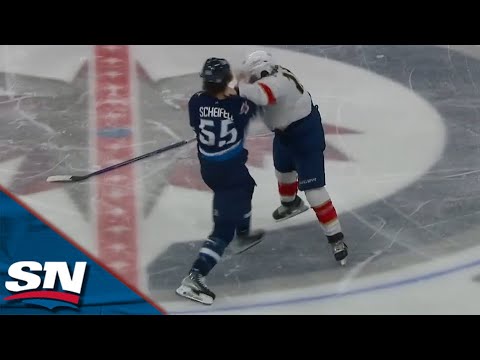 Jets' Mark Scheifele Drops The Gloves with Panthers' Matthew Tkachuk After Taking Hip Check