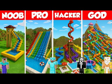 Water Slide Aqua Park Build Battle Challenge - Noob vs Pro vs Hacker vs God - Minecraft Animation