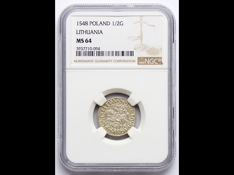 Zygmunt II August, Półgrosz 1548, Wilno, NGC MS64