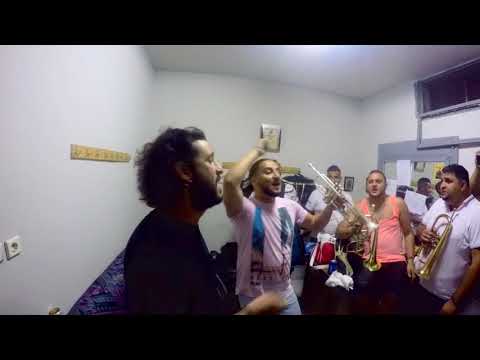 Ilias Kozas from Koza Mostra with Marko Markovic and his brass band backstage