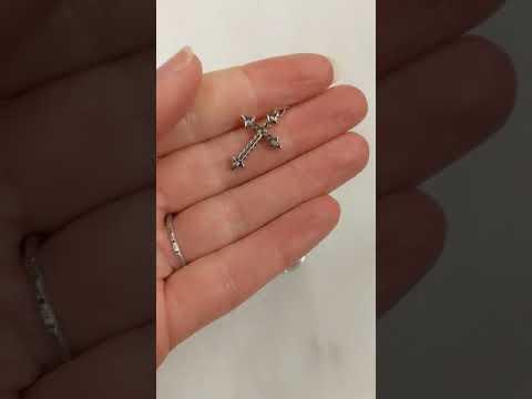 Z5374 White Gold Diamond Budded Cross Necklace 19" - 18k Round .25ctw Faith Pointed