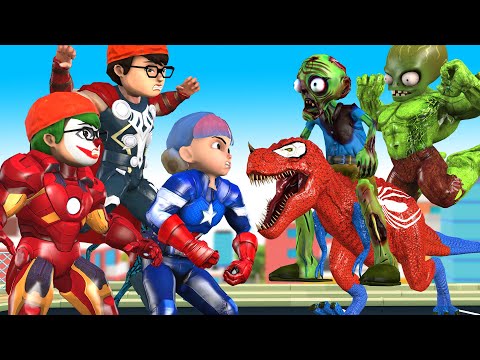 Avenger Team Hero Nick and Tani vs Zombie and T-rex Spider man - Scary Teacher 3D Funny Animation