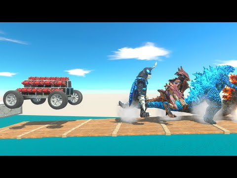 Escape From DYNAMITE CAR - Godzilla Team VS Kaiju Monster Team - Animal Revolt Battle Simulator