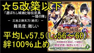 【☆5改以下、平均Lv57.5（Lv56～60）、絆100％】選ばれし城娘と秘伝武具～陸の陣「三池之御太刀（絶弐）」難【城プロ】