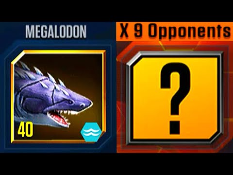 DEFEAT 9 OPPONENTS MEGALODON, BANANOGMIUS, HYNECOPRION | JURASSIC WORLD THE GAME