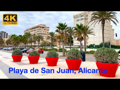 Playa de San Juan, Alicante, Spain 🇪🇸 Promenade Walk on a cloudy day in October 2021 in 4K