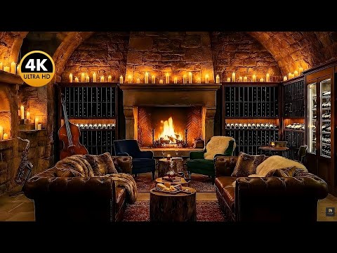 Hidden Wine Cellar Escape | Cozy Fireplace & Smooth Jazz Music (4K)