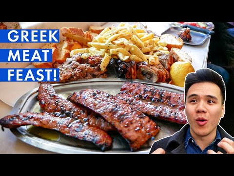 GIANT GREEK MEAT FEAST in Athens! | Greek Food Tour: Gyros, Seafood and Desserts!