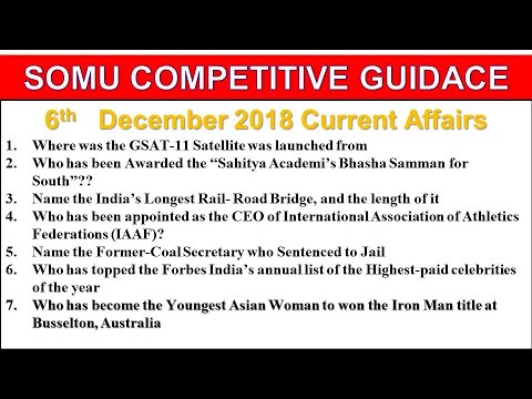 6th December Most Imp.Current Affairs|UPSC, Railway, Bank,SSC,CLAT, State SI,PC Exams||S C G|| Video