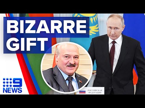 Bizarre gift for President Putin’s 70th birthday, Military arsenal on show | 9 News Australia