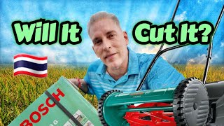 Manual Push Mower and Overgrown Grass in Thailand - Bosch AHM 38 G To The Rescue?