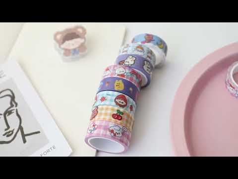 Cuộn Băng dính Washi in họa tiết cute dùng để trang trí sổ tay, vở, kệ sách