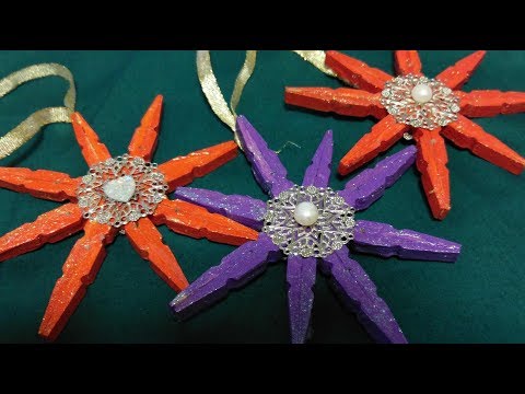 クロスピン雪の結晶クリスマスオーナメント (Clothespin Snowflake Christmas Ornament)