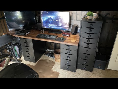 Part of a video titled IKEA Alex Computer Desk setup with KARLBY desktop - YouTube