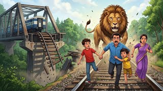 ट्रेन का पुल टूट गया, बच्चों को जंगल से जाना पड़ा और सामने आ गया शेर! | Hindi Animated Story