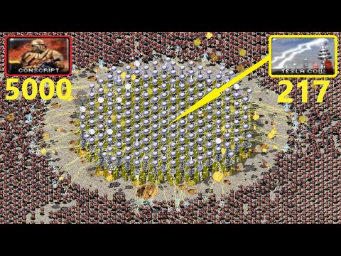 Conscripts vs Tesla Coils - Same Cost - Red Alert 2