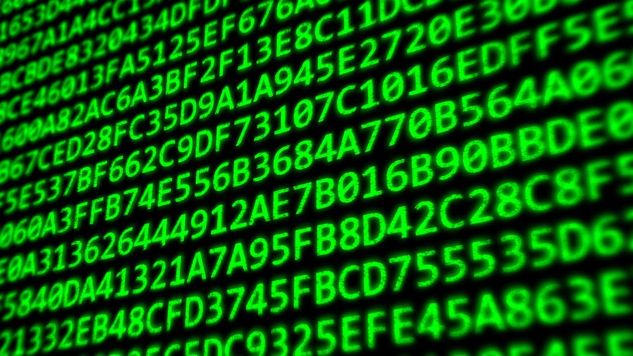 Hexadecimal Code Program Digits on Dark Computer Monitor Screen 4K Motion Background for Edits