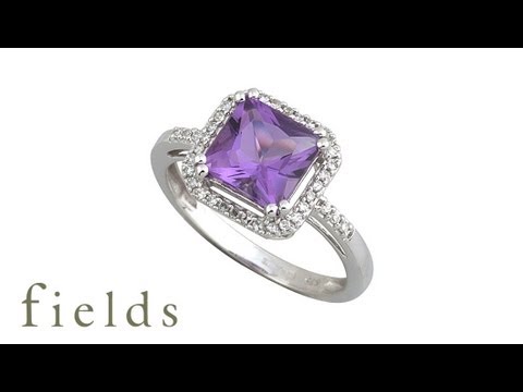 9ct While Gold Amethyst and Diamond Ring