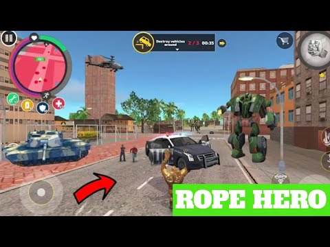 Rope Hero Vice Town (Stone Giant FightRobot Police Car) Stoneman Throw Car onPolice mAN - HD