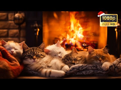 Relaxing To Purring Cats And Cozy Fireplace for Peaceful Night ???? Deep Sleep, Relax, Study