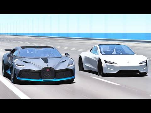 Tesla Roadster Vs Bugatti Divo | 20KM Drag Race
