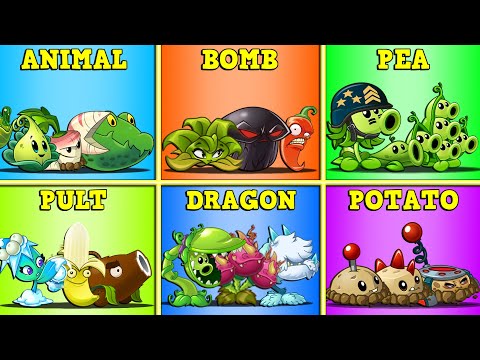 ANIMAL x BOMB x PEA x PULT x DRAGON x POTATO - Who Will Win? - PvZ 2 Team Plants Battlez