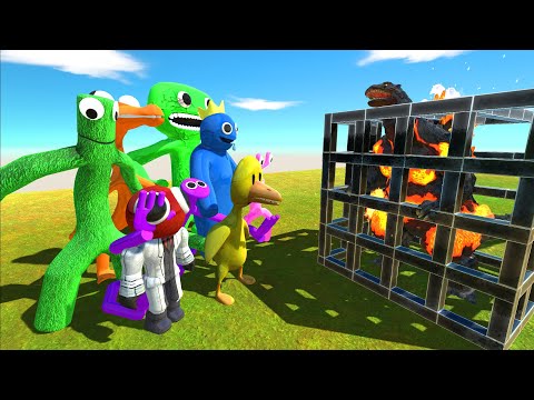 Rainbow Friends and Jumbo Josh Rescue Godzilla Burning - Animal Revolt Battle Simulator
