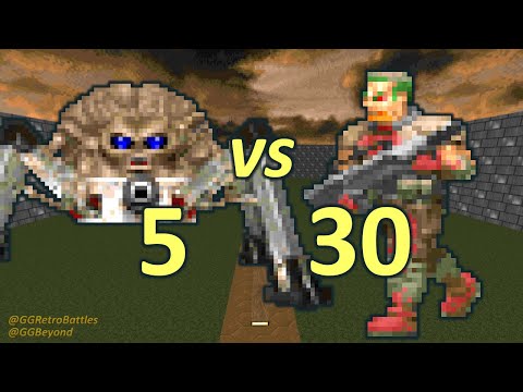 5 Arachnotrons vs 30 Zombiemen - Monster Infighting - Doom II Retro Battles