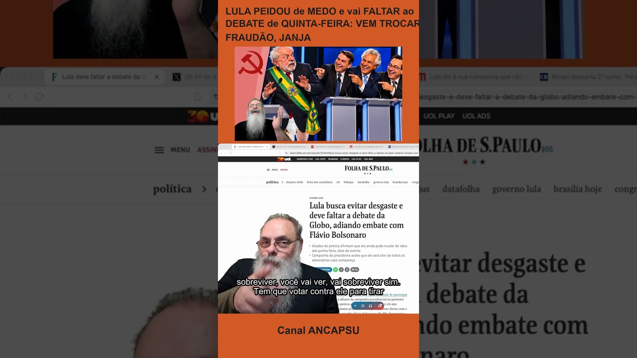 LULA PEIDOU de MEDO e vai FALTAR ao DEBATE de QUINTA-FEIRA: VEM TROCAR o FRAUDÃO
