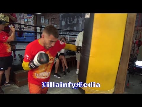 VASYL LOMACHENKO DISPLAYS HIS POWER AS HE DIGS INTO THE HEAVYBAG