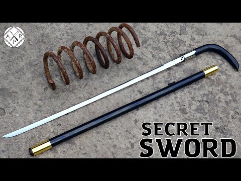Forging a SECRET CANE SWORD out of a Rusted COIL SPRING