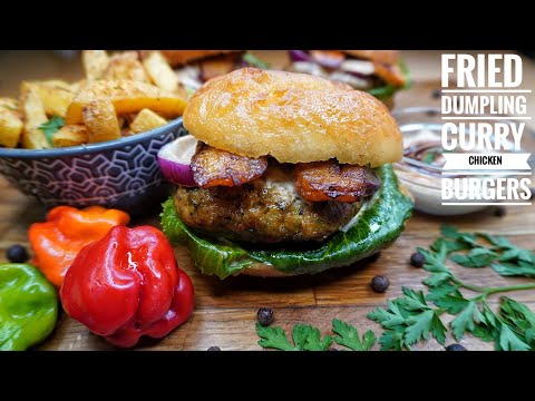 JUICY FRIED DUMPLING CURRY CHICKEN BURGERS