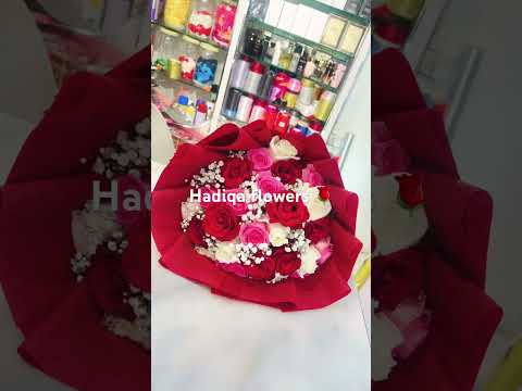 ##$$ Hadiqa flowers 🌹🌷hang bouquet rad while & pink roses 🌹🌷🤍🤍