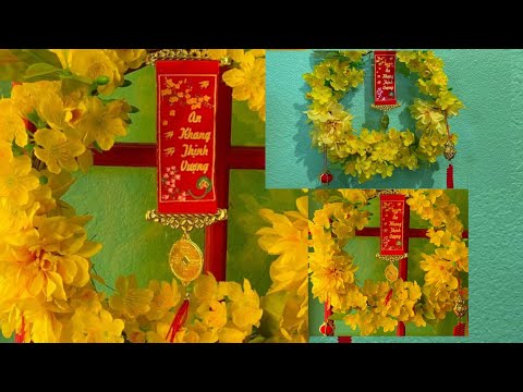Làm vòng hoa mai tết treo cửa nhà,may mắn trong năm mới.