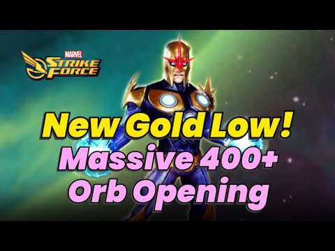 MY LOWEST GOLD! MASSIVE 400+ ORBS OPENING! RESOURCE MANAGEMENT | MARVEL Strike Force - Free to Play