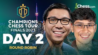 Champions Chess Tour Finals 2023 Day 2 | Watch Magnus v Hikaru! Can Wesley & Magnus Maintain Lead?