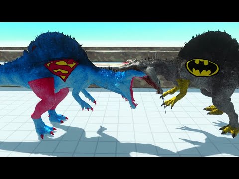 BATMAN T-REX vs SUPERMAN T-REX DEATH FALL - Animal Revolt Battle Simulator