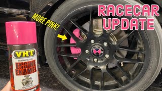 VHT Caliper paint on our BMW E46 (PINK of course) Build update M3 racecar front bumper and lip