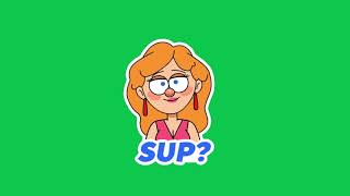 Cartoon Girl Saying - SUP - Green Screen Video For Video Editing - Animated GIF