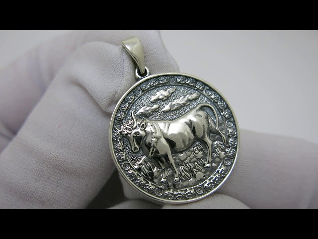 Срібний кулон знак зодіаку "Телець" 3100587 Відео огляд