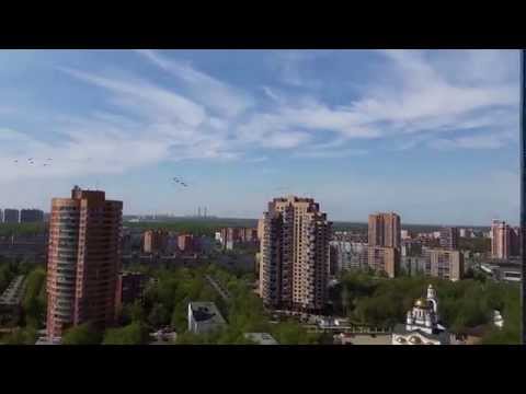 9 May 2015 Moscow -  Airforce Show seen from Khimki rooftop
