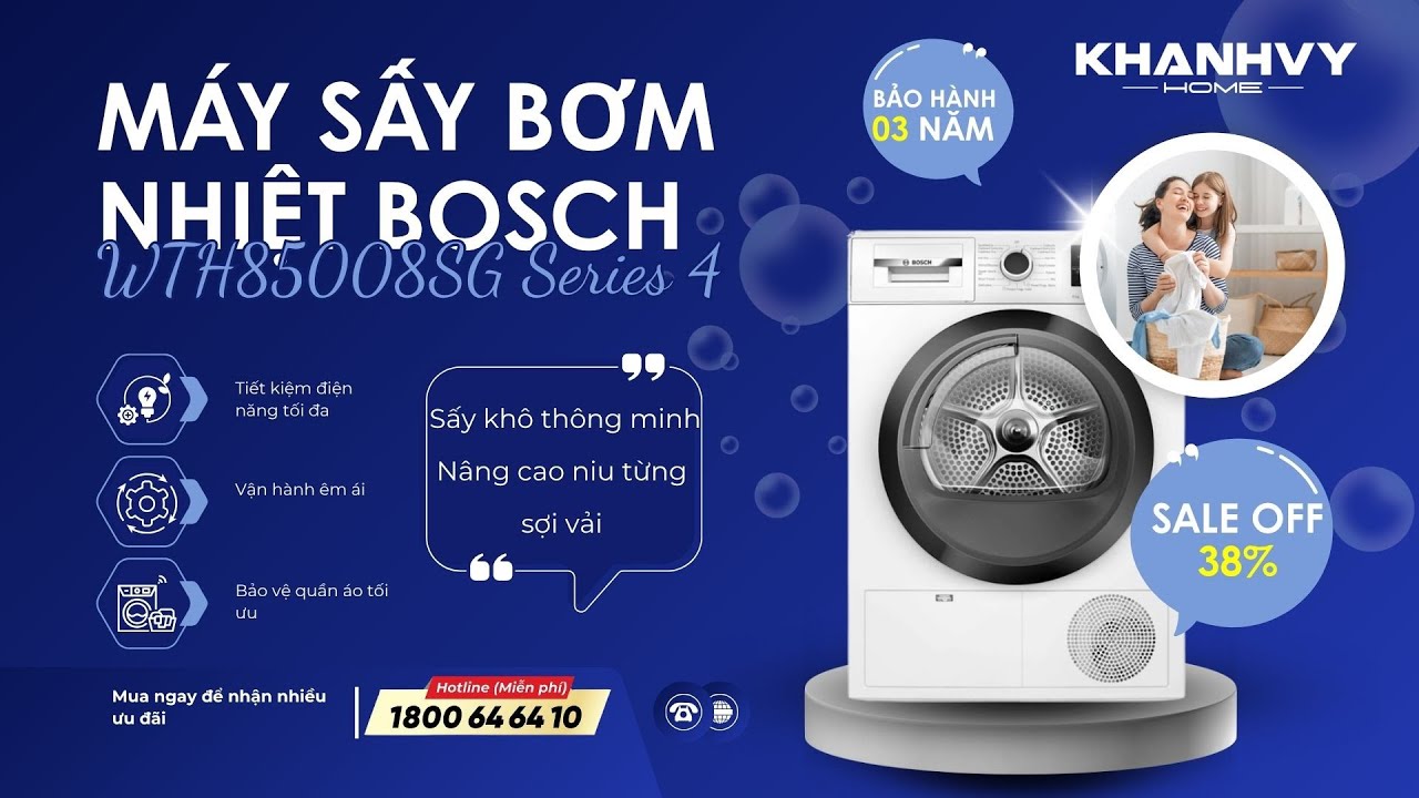 Máy sấy bơm nhiệt Bosch WTH85008SG Series 4 8kg