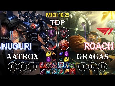 DWG Nuguri Aatrox vs T1 Roach Gragas Top - KR Patch 10.25