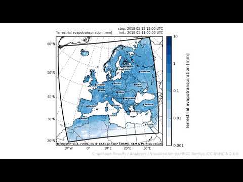 TerrSysMP monitoring run 2018-05-11 - terrestrial evapotranspiration - Europe (72h)