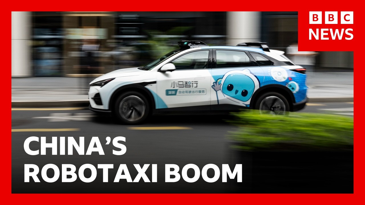 Driverless WeRide robotaxi on a Beijing street in a BBC News report