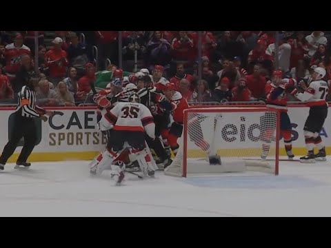 Linus Ullmark Leaves His Crease To Go After Charlie Lindgren