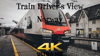 Train Driver&#39;s View: Voss line in autumn colors and misty mountains